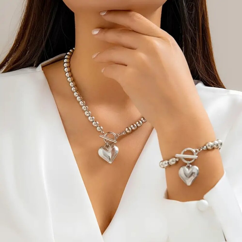 Silver Heart Necklaces and Bracelet